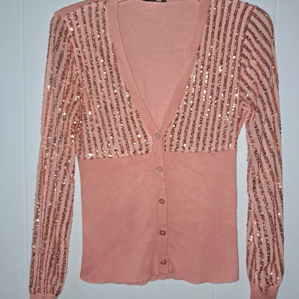 Gorgeous Coral Sequin Cardigan Sweater Top